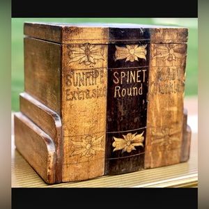 19th Century Antique Culinary Theme Hand Made Wooden Faux Books Lidded Box